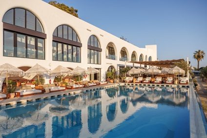 Hotel pool terrace at a completed hospitality project